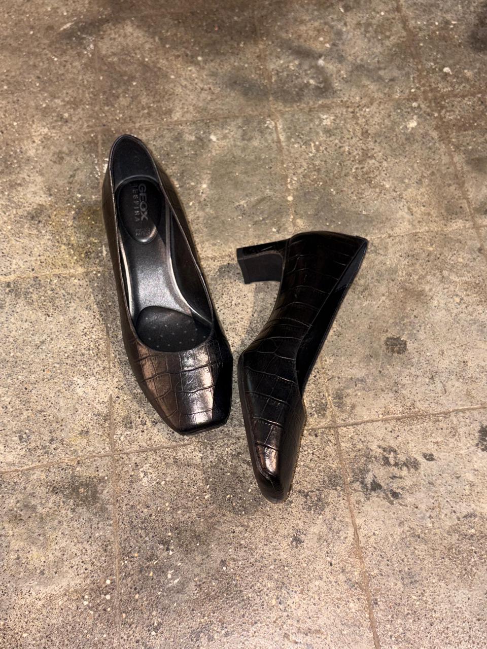 Geox Respira - Black Leather Block Heels